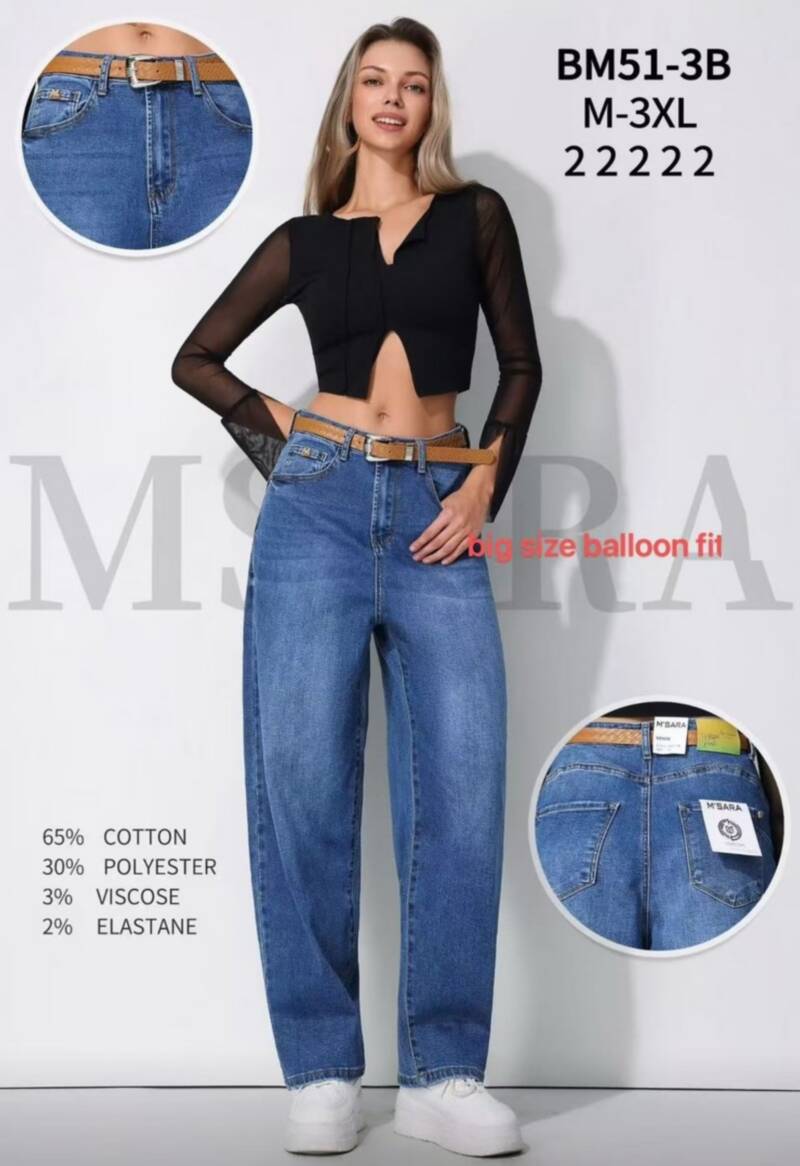 Spodnie jeansy damskie Roz M-3XL, 1 Kolor Paczka 10 szt